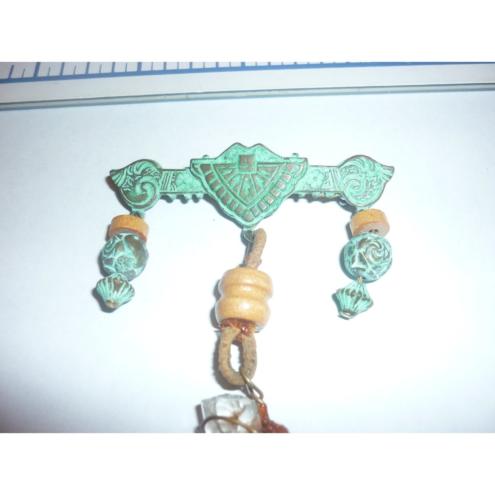 Vintage Southwestern Verdigris Brooch Pin Wire Wrapped Quartz‎ Crystal Point - Picture 4 of 6